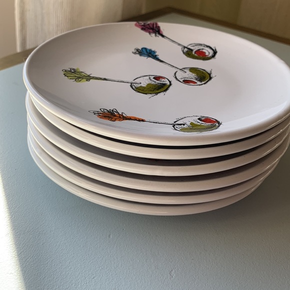 6 - ROOM CREATIVE “SCETCH OLIVES” SIGNATURE STONEWARE 6” APPETIZER PLATES - Picture 3 of 3